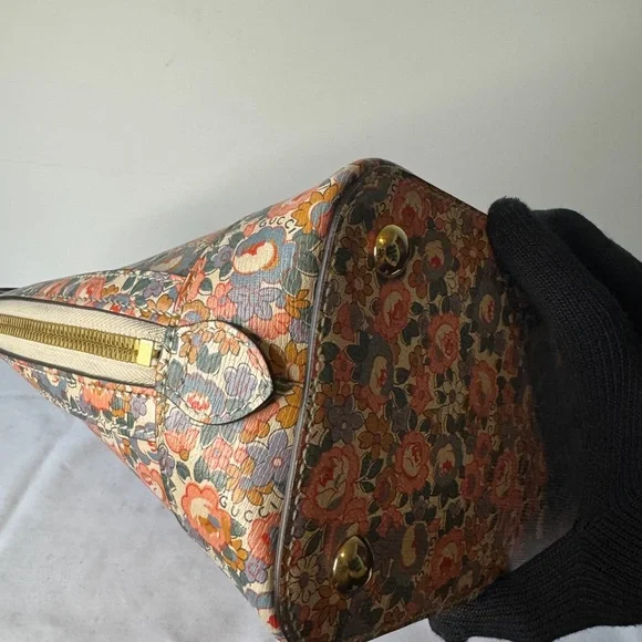 Gucci Floral Liberty Canvas Top-Handle Duffel — Coral, Beige, Green - Picture 6 of 12